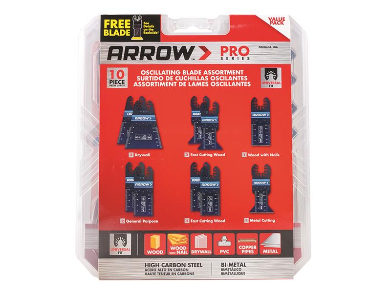 Arrow ARROSCMULT10 Oscillating Multi-Tool Blade Assortment Set, 10 Piece