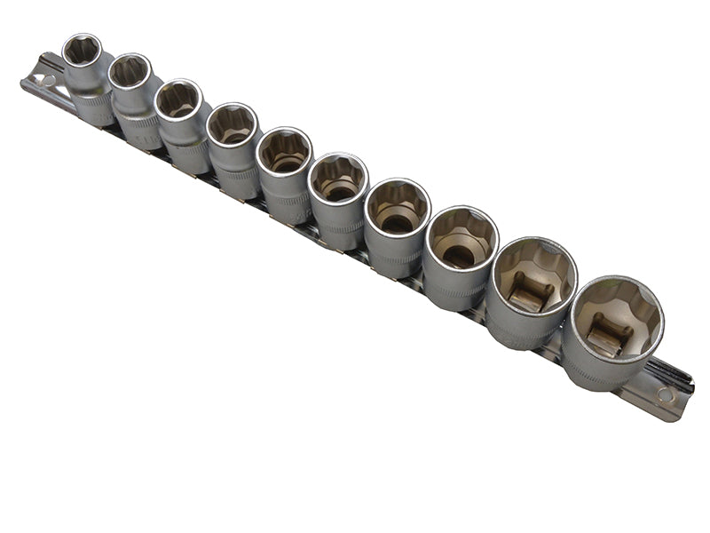 BlueSpot Tools B/S01526 1/2in Drive Socket Set on Rail, 10 Piece