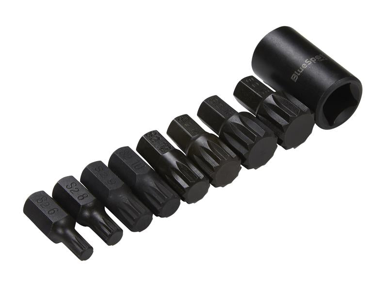 BlueSpot Tools B/S1496 1/2in Impact Spline Bit Set, 9 Piece