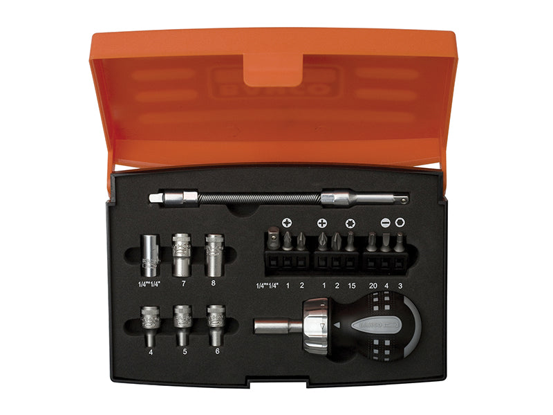 Bahco BAH808050S18 808050S-18 Stubby Ratchet Screwdriver Set, 18 Piece