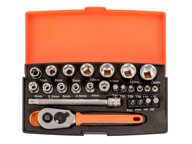 Bahco BAHSL25 SL25 1/4in Drive Socket Set, 25 Piece