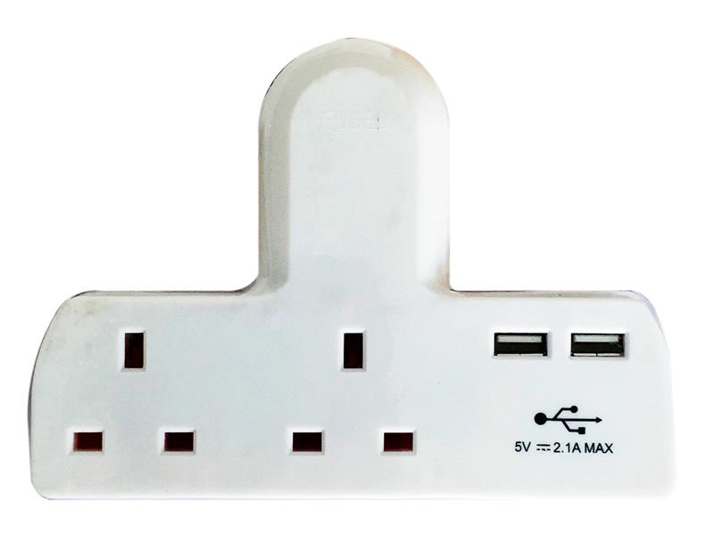 Dencon DCN1695 T-shape Socket 2 Way Adaptor 13A Fused with USB