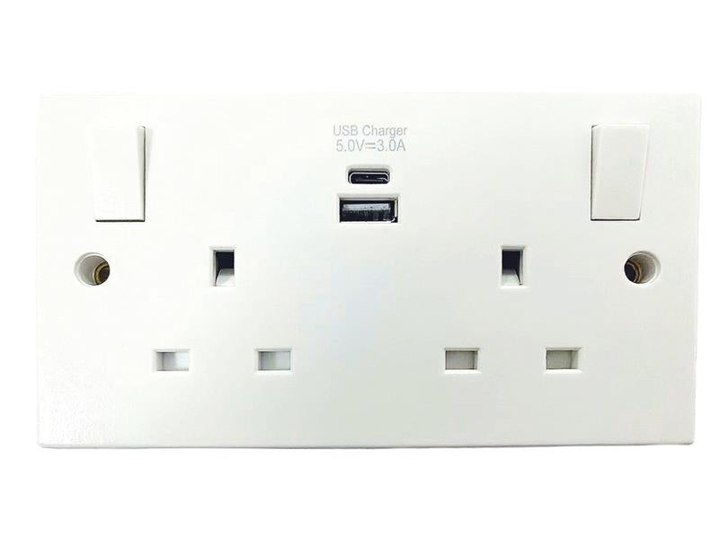 Dencon DCN4420NB Switched Socket 2-Gang + 2 USB A/C Ports 13A