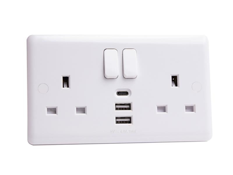 Deta Vimark DETVC1288 Switched Socket 2-Gang + 3 USB Ports 13A