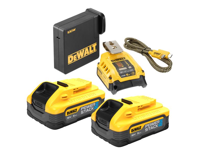 DEWALT DEWDCB094H2 DCB094 H2USB-C POWERSTACK™ Starter Kit 18V 2 x 5.0Ah Li-ion
