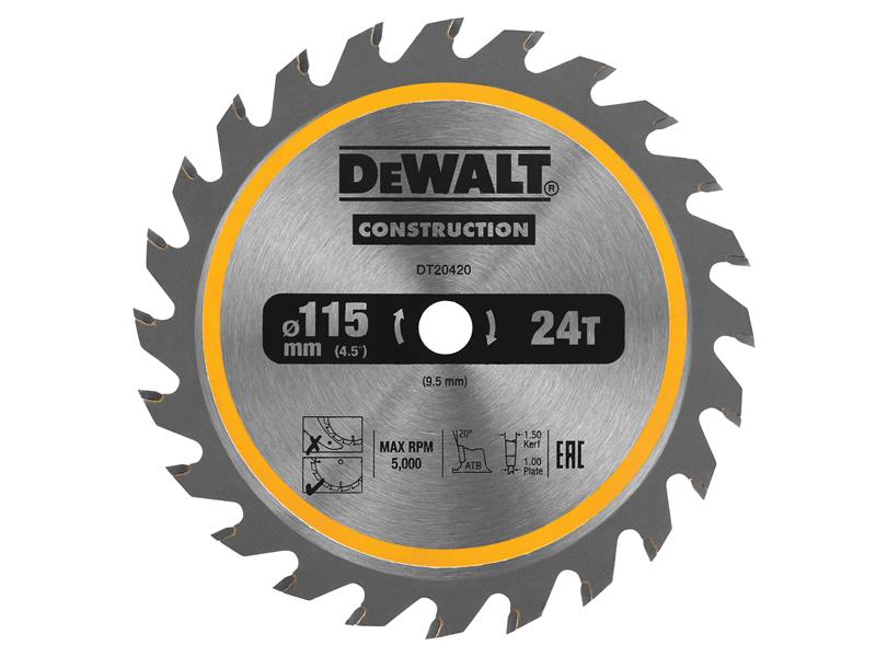 DEWALT DEWDT20420QZ DT20420 TCT Construction Circular Saw Blade 115 x 9.5mm x 24T