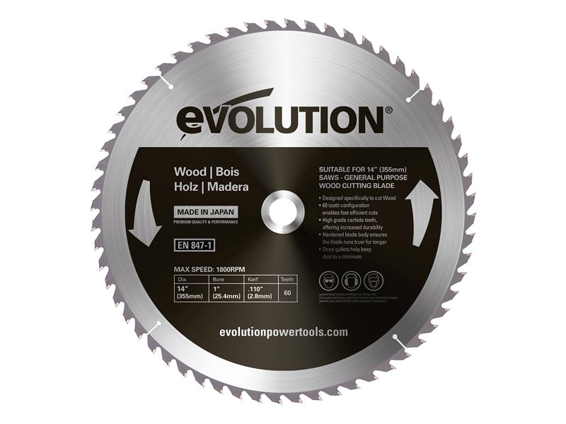 Evolution EVLGW355TC60 Wood Cutting Circular Saw Blade 355 x 2.8 x 25.4mm x 60T