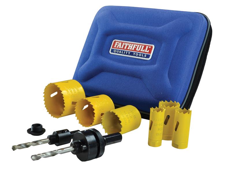 Faithfull FAIHSKE Universal Varipitch Holesaw Electrician's Kit, 9 Piece 16-51mm