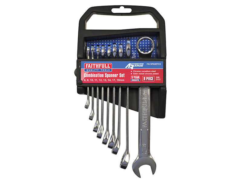 Faithfull FAISPASETC9 Combination Spanner Set, Chrome Vanadium