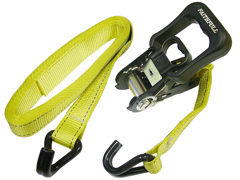 Faithfull FAITDRAT51JH Ratchet Tie-Downs J-Hook 5m x 32mm Breaking Strain 1320kg/daN 2 Piece