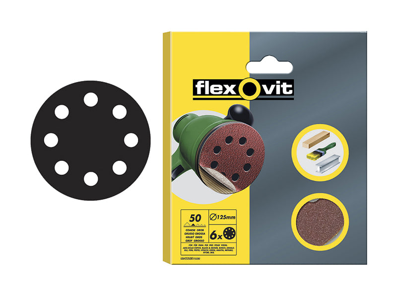 Flexovit FLV26392 Hook & Loop Sanding Discs 125mm