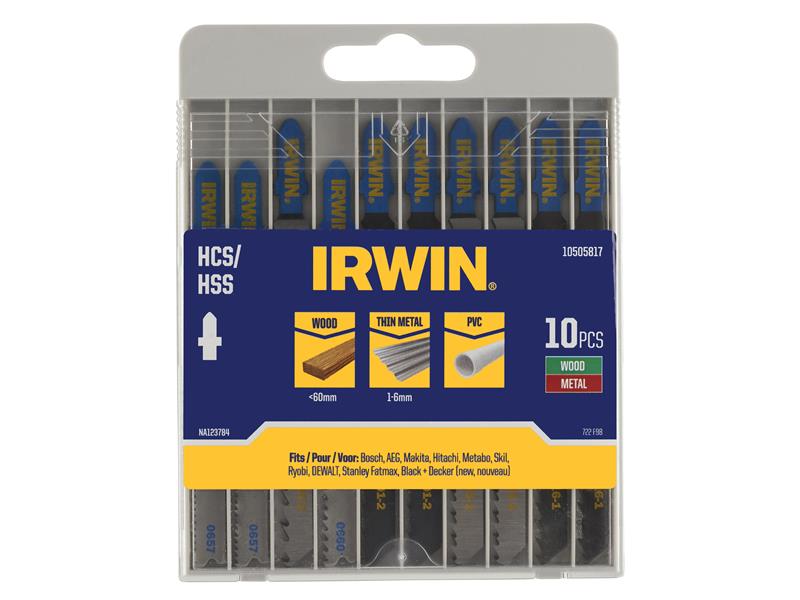 IRWIN® IRW10505817 HCS/HSS T-Shank Jigsaw Blade Set, 10 Piece