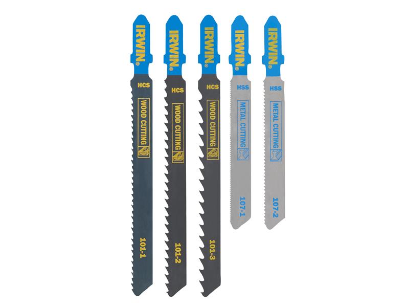 IRWIN® IRWIW1014501 HCS/HSS T-Shank Jigsaw Blade Set, 5 Piece