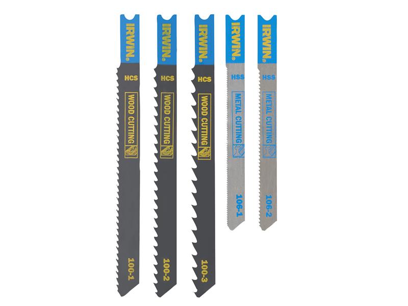 IRWIN® IRWIW1014502 HCS/HSS U-Shank Jigsaw Blade Set, 5 Piece