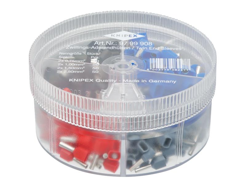 Knipex KPX9799908 Insulated Twin Wire Ferrules Assortment Box, 200 Piece