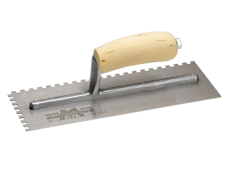 Marshalltown M/T702S M702S Notched Trowel Square 1/4in Wooden Handle 11 x 4.1/2in