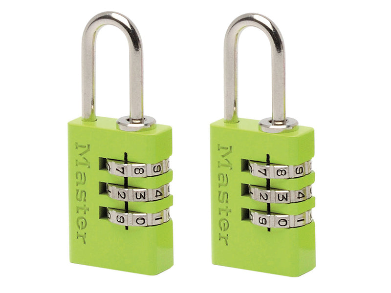 Master Lock MLK7620TCOL Aluminium 3-Digit Combination 20mm Padlock Colour x 2