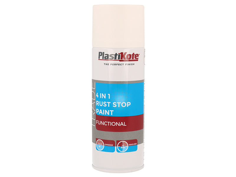 PlastiKote PKT71022 Trade 4-in-1 Rust Stop Spray Paint White 400ml