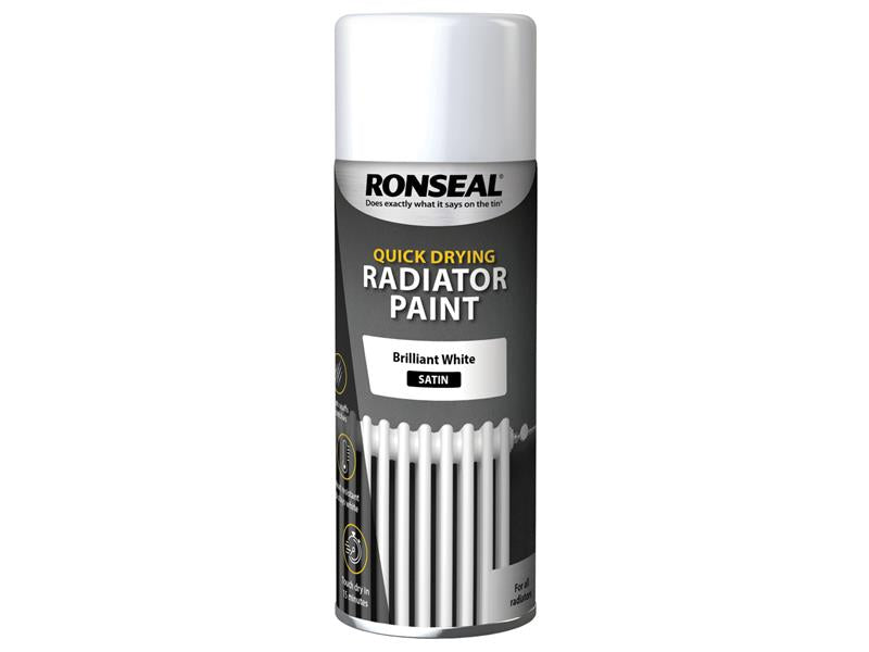 Ronseal RSLQDRSWS400 One Coat Radiator Spray Paint Satin White 400ml
