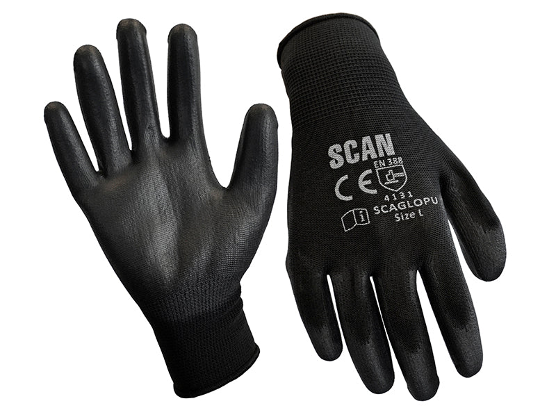 Scan SCAGLOPU12 Black PU Coated Gloves