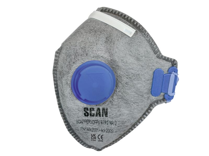 Scan SCAPPEP2OFFV Fold Flat Disposable Odour Mask Valved FFP2 Protection (Pack 3)