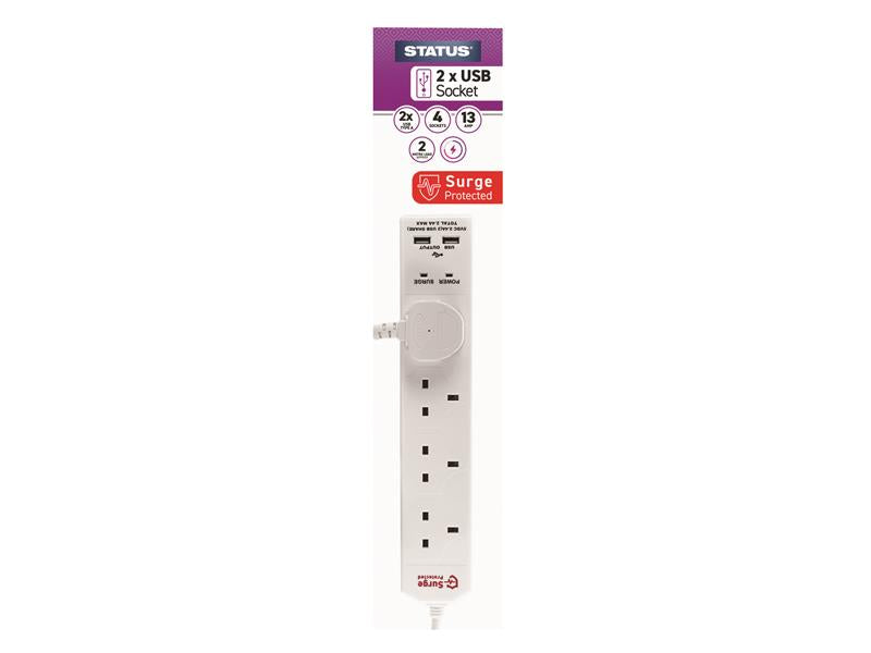 Extension Lead, 4-Gang + 2 USB