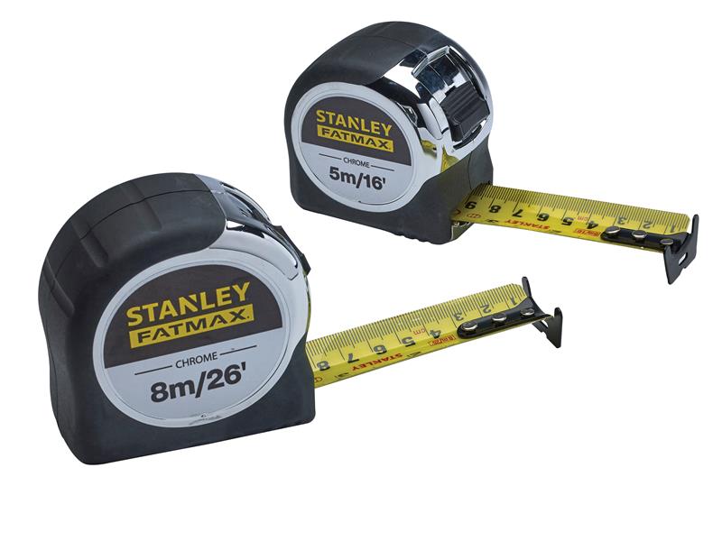 STANLEY® STA043041 FatMax® Chrome Pocket Tapes 5m/16ft & 8m/26ft (Twin Pack)