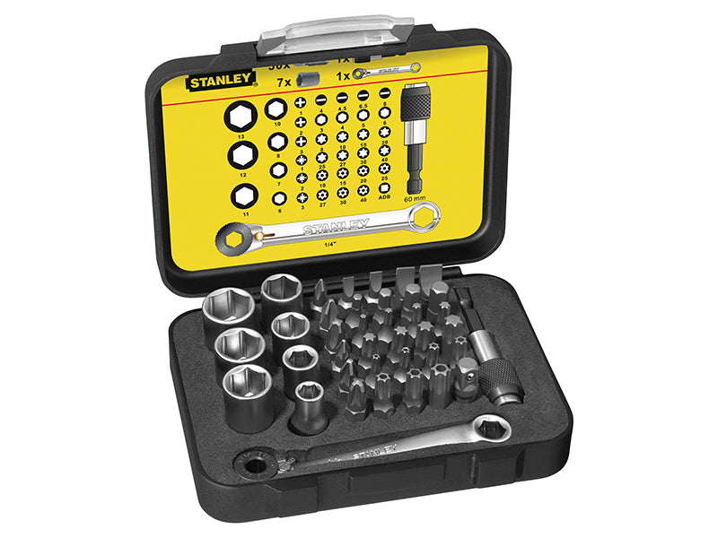 STANLEY® STA113907 1/4in Drive Bit & Socket Set of 39 + Ratchet End