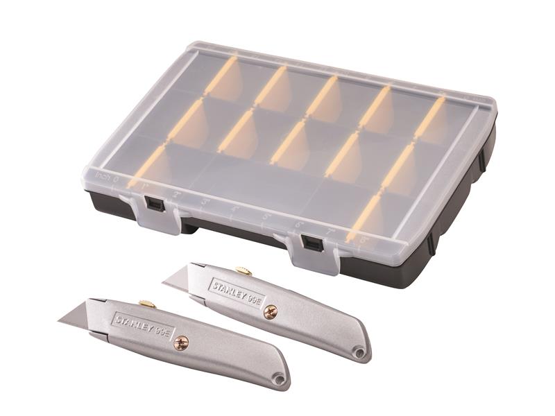 STANLEY® STA910899 99E Trimming Knife Twin Pack with 50 Spare Blades in Organiser