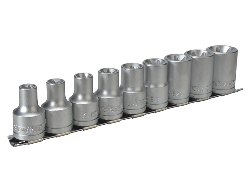 Teng TENM1210 1/2in Drive M1210 External TORX Socket Clip Rail Set, 9 Piece