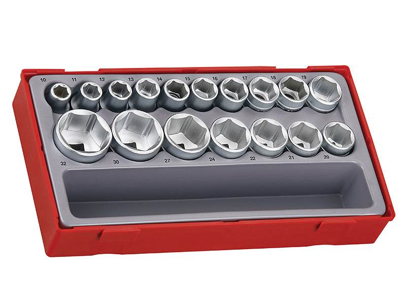 Teng TENTT12176 TT1217-6 Metric 6-Pt Socket Set, 17 Piece - 1/2in Drive