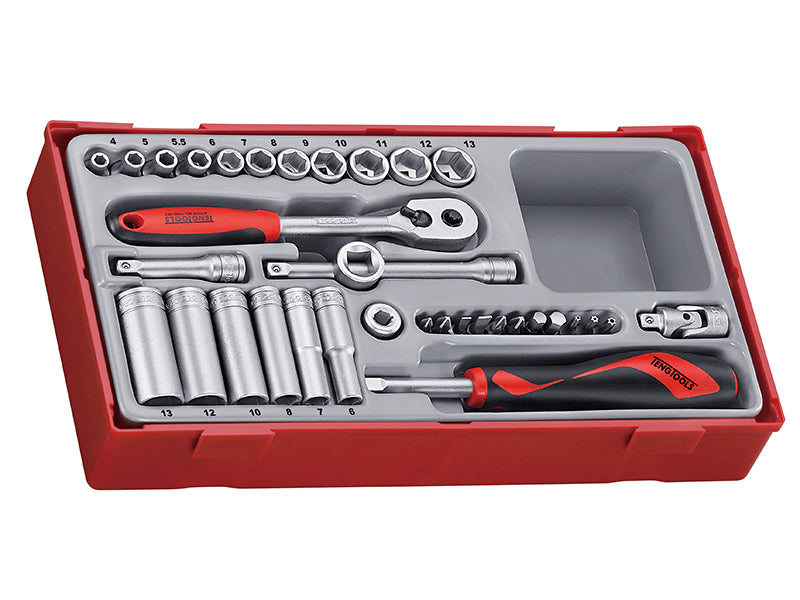 Teng TENTT1435 TT1435 4-13mm Socket Set, 35 Piece - 1/4in Drive