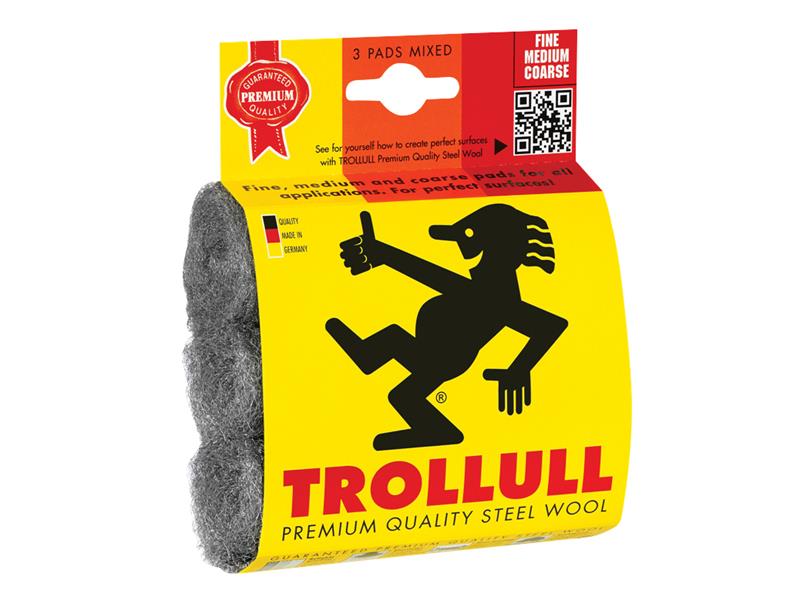 Trollull TRO770834 Steel Wool Pads, Assorted Grades (Pack 3)