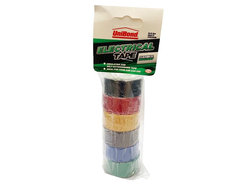 UniBond UNI1415390 Electrical Tape (6 Colour Pack) 19mm x 3.5m