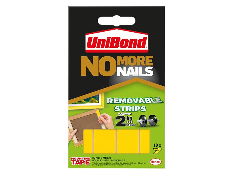 UniBond UNI781739 No More Nails Indoor Removable Mounting Tape Strips (Pack of 10)