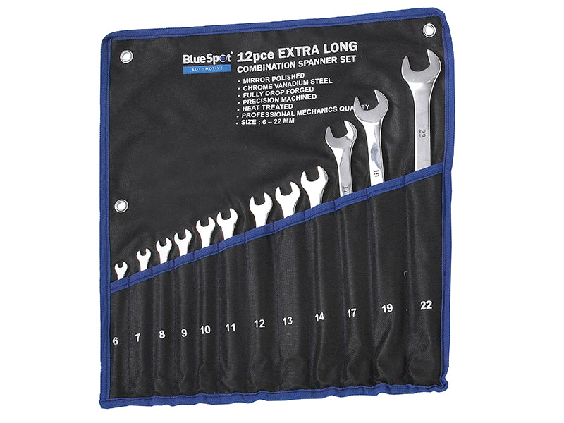 BlueSpot Tools B/S04124 Extra Long Combination Spanner Set, 12 Piece