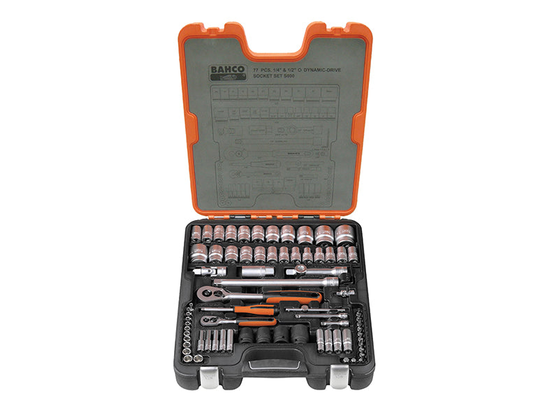 Bahco BAHS800 S800 1/4 & 1/2in Drive Socket Set, 77 Piece