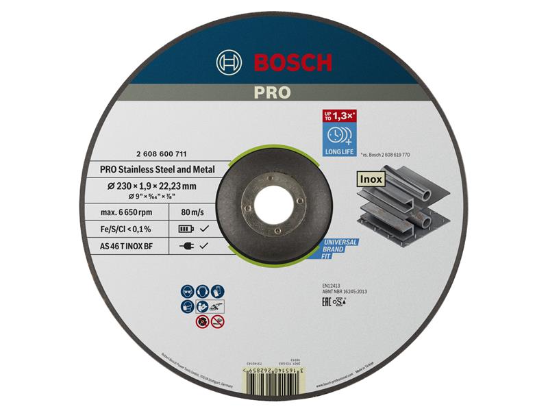 PRO Stainless Steel & Metal Bonded Cutting Disc, Depressed Centre 230 x 22.23mm