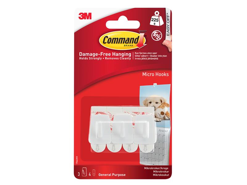 Command™ COM17066 White Micro Hooks (Pack 3)