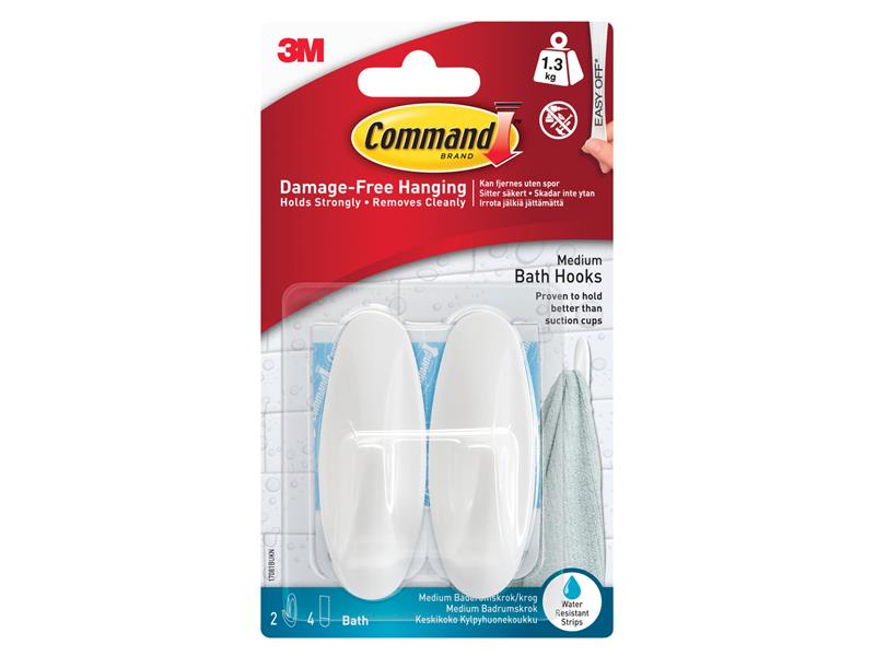 Command™ COM17081B Medium Bathroom Hooks (Pack 2)