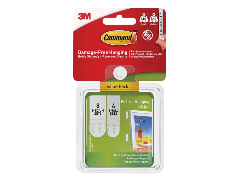 Command™ COM17203 Picture Hanging Strips Set, Small & Medium (Pack 12)