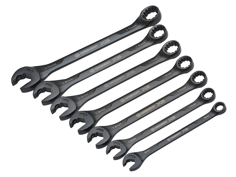 Crescent® CRECX6RWM7 X6™ Open End Ratcheting Spanner Set, 7 Piece