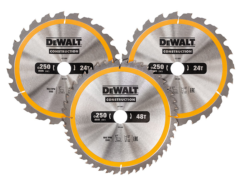 DEWALT DEWDT1964QZ DT1964 Construction Circular Saw Blade 3 Pack 305 x 30mm x 24T/48T/60T