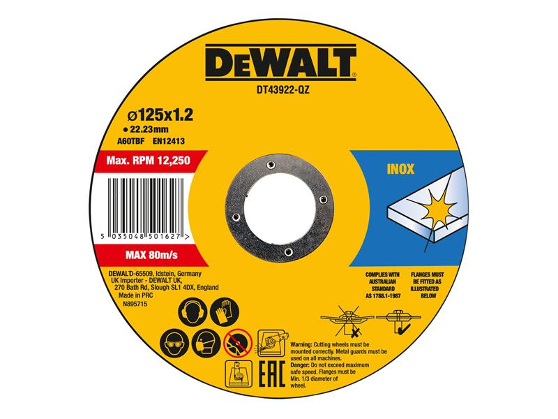 DEWALT DEWDT43922QZ Metal Cutting Disc 125 X 1.2 X 22.23mm (Pack of 10)