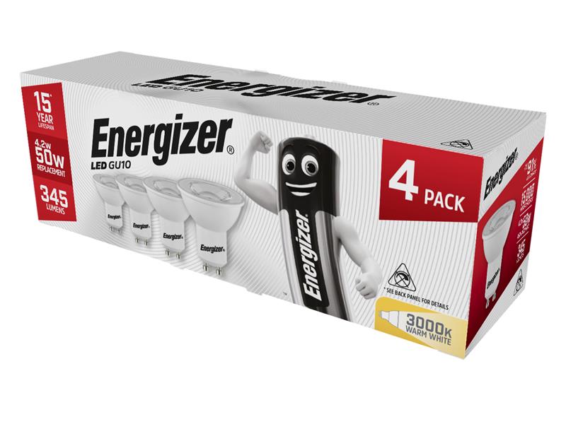Energizer® ENGS14425 LED GU10 50° Non-Dimmable Bulb, Warm White 345 lm 4.2W (Pack 4)