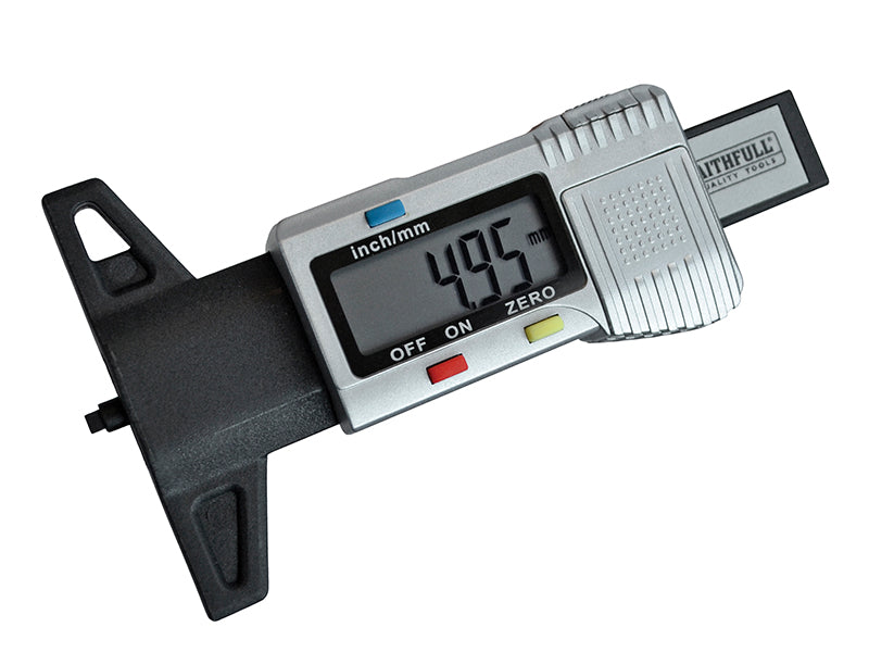 Faithfull FAIAUDEPTH Tyre Depth Gauge Digital Readout 0-25mm