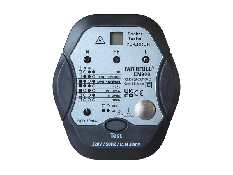 Faithfull FAIDETSOCRCD Socket Polarity Tester with RCD Test Function