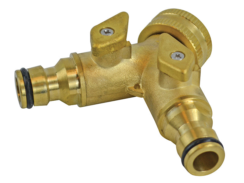 Faithfull FAIHOSE2WAY 2 Way Shut Off Valve 19mm (3/4in) to 2 x 12.5mm (1/2in)