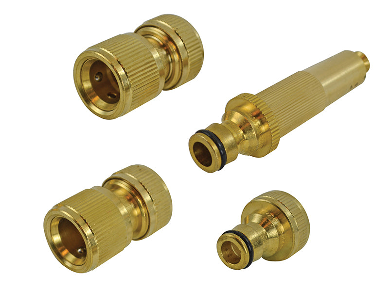 Faithfull FAIHOSESET4 Brass Nozzle & Fittings Kit 4 Piece 12.5mm (1/2in)