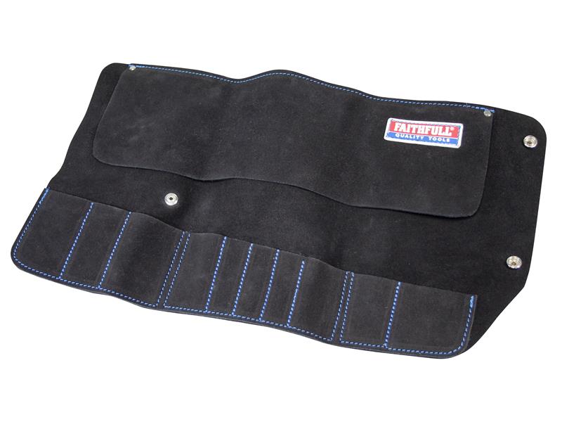 Faithfull FAILTR10B 10 Pocket Leather Tool Roll